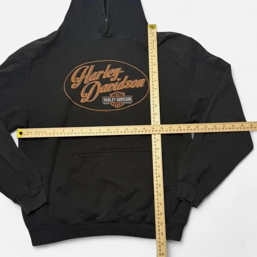 Harley Davidson Saddleback Logan UT Hoodie Y2K Spell Out Pullover Black Medium